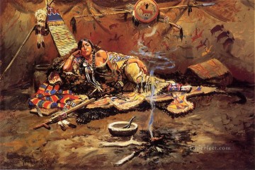 La espera y los indios locos del oeste americano Charles Marion Russell Pinturas al óleo